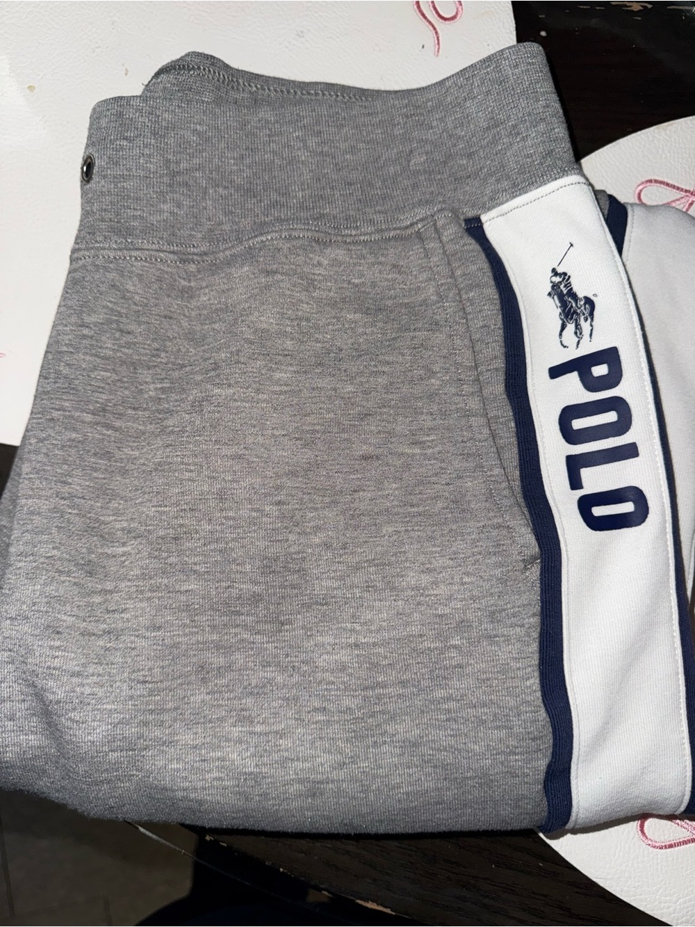 Polo by Ralph Lauren Grey Sweat Joggers with Navy Logo Stripe